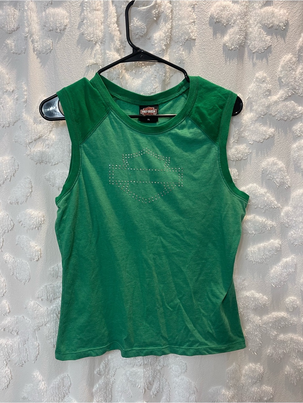 Green Harley Davidson tank top with rhinestone logo